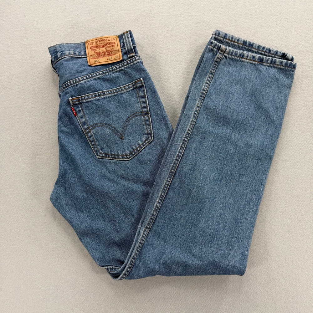 Levi's 34x34 505 Regular Fit Jeans Mens Blue Medium Wash Straight Leg Denim